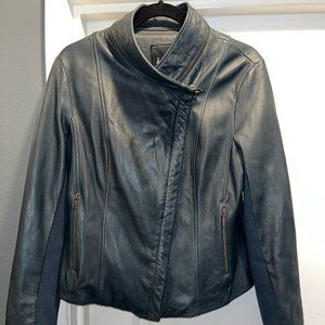 Sam Edelman Zip Detail Moto Leather Jacket in Blue,  Size Large
